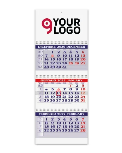 Calendario trittico 3 spirali lusso 31x86 cm carta naturale 2027