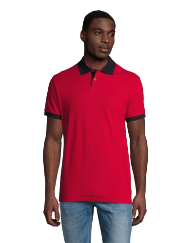 Polo unisex finiture in contrasto Rosso / Blu Oltremare