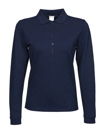 Polo da Donna a Manica Lunga Cotone Bio 215g Elegante Navy