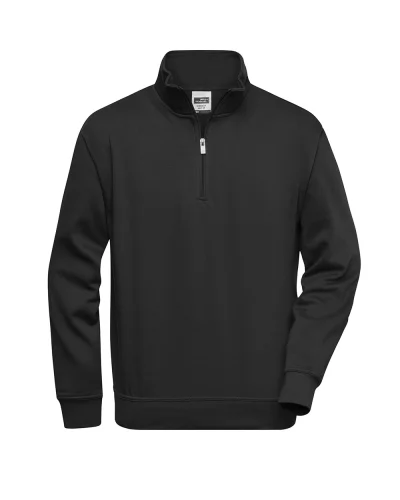 Felpa da lavoro con zip corta, uomo/donna Black