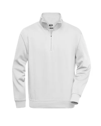Felpa da lavoro con zip corta, uomo/donna White