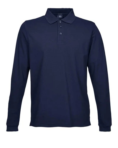Polo Uomo Luxury Stretch Manica Lunga Cotone Organico Casual Fit Navy