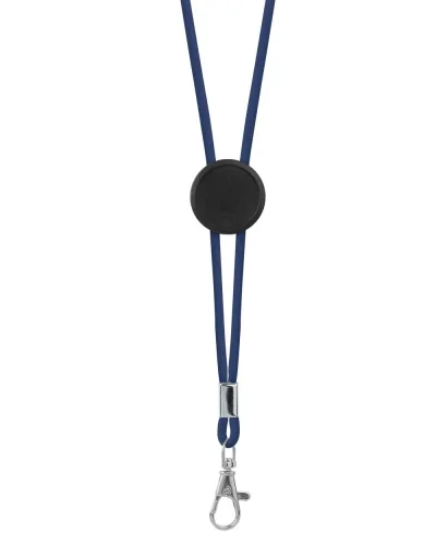 Portabadge tondo in poliestere con moschettone Blu Navy