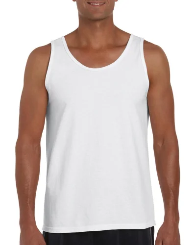 Softstyle Canottiera Uomo 100% Cotone Regular Fit Senza Etichetta Bianco