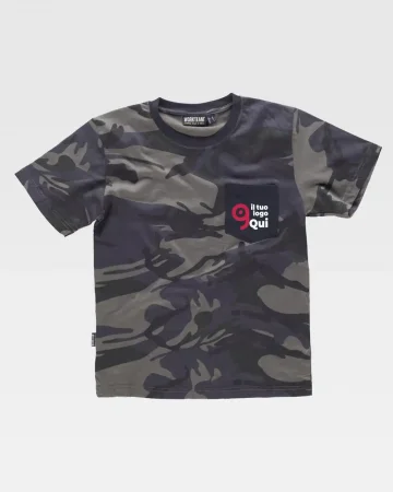 T-shirt mimetica uomo 100% cotone con taschino