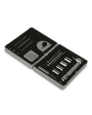 Kit attrezzi in metallo e plastica, astuccio compatto