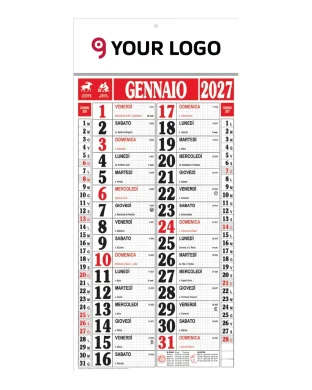 Calendario Olandese Maxi Quadrettato 33x70 cm Rosso o Verde