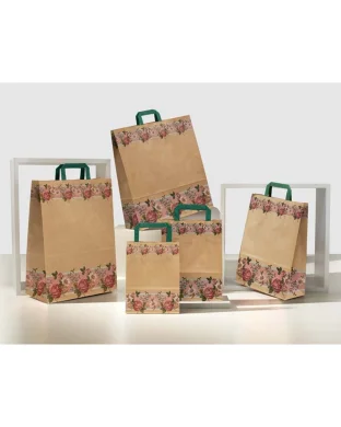 Shopper Fiorita Avana 45x49 Carta 110g Maniglia Piatta