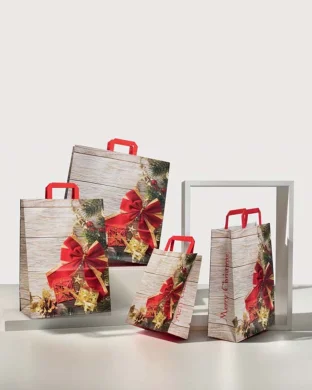 Shopper Kraft Bianca Merry Christmas 45x49cm 110g Maniglia Piatta