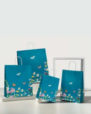 Shopper Blumen bianca kraft, maniglia ritorta 45x49cm, 110g