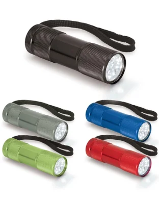 Torcia LED 9 luci in alluminio nero, compatta 9 cm, batterie incluse