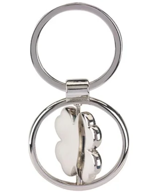 Portachiavi Clover Leaf in zinco e acciaio con quadrifoglio verde