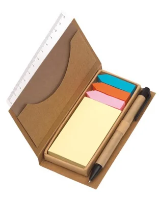 Memobox Stick It set eco in carta con penna nera e fogli colorati