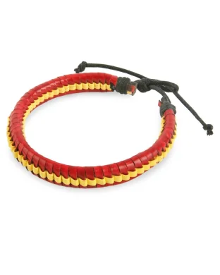 Bracciale intrecciato Spagna in pelle, 19 cm, rosso e giallo