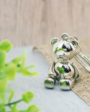 Portachiavi orsetto Teddy in Alluminio Argento, con Astuccio
