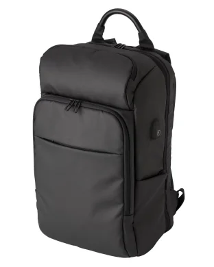 Zaino Rishi 15" in PU 600D nero, USB, scomparto laptop, 50x33x15