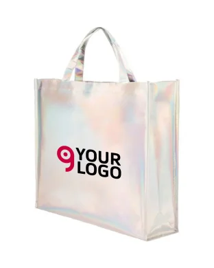 Borsa shopper iridescente TNT laminato Q24275, manici corti