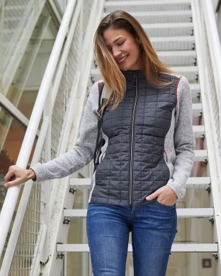 Giacca ibrida donna , pile e trapuntata, zip, grigio mélange