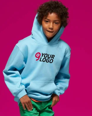 Felpa Junior con cappuccio, 80% cotone, lavabile 60°, 300g/m²