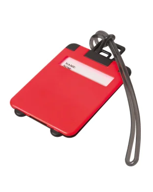 Targhetta valigia Taggy in plastica 5,5x9cm con cordoncino gomma