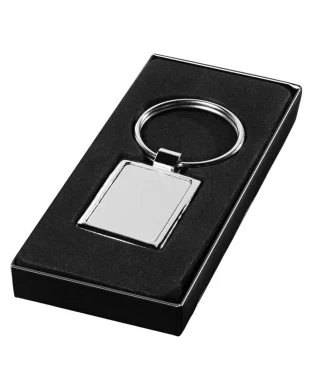 Portachiavi rettangolare in metallo con confezione regalo nera