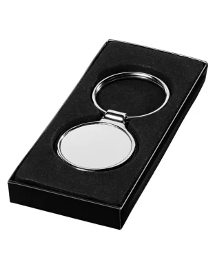 Portachiavi rotondo metallo lucido con scatola regalo nera