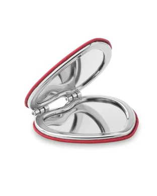 Glow Heart Specchietto Doppio da Borsa in PU e Metallo Rosa 6,5cm