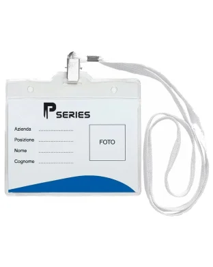 Portabadge trasparente PVC con clip nichelata e nastrino
