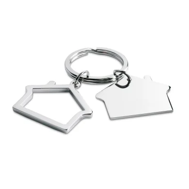 Portachiavi doppio casa in metallo argentato 6,5x4,4 cm