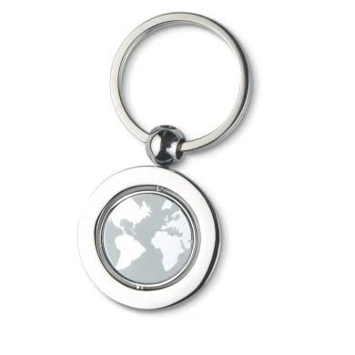 Portachiavi GLOBY forma Mondo in Metallo, 7x3,5cm, Argento