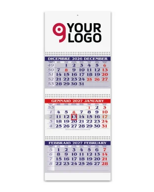 Calendario trittico 3 spirali lusso 31x86 cm carta naturale 2027
