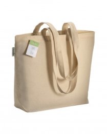 Shopper personalizzate in cotone organico certificato con soffietto da 120 gr