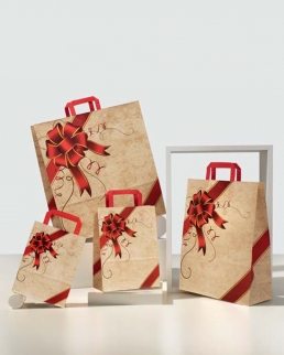 Shopper Ribbon Rosso 32 Kraft Bianco