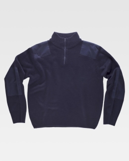 Pullover unisex mezza zip rinforzi in twill