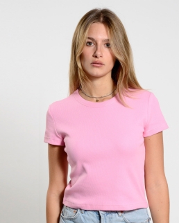 Maglia in costina stretch girocollo manica corta