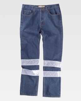 Pantalone da lavoro 5 tasche tessuto denim bande rifrangenti