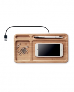 Portaoggetti in bamboo con caricatore wireless Cleandesk